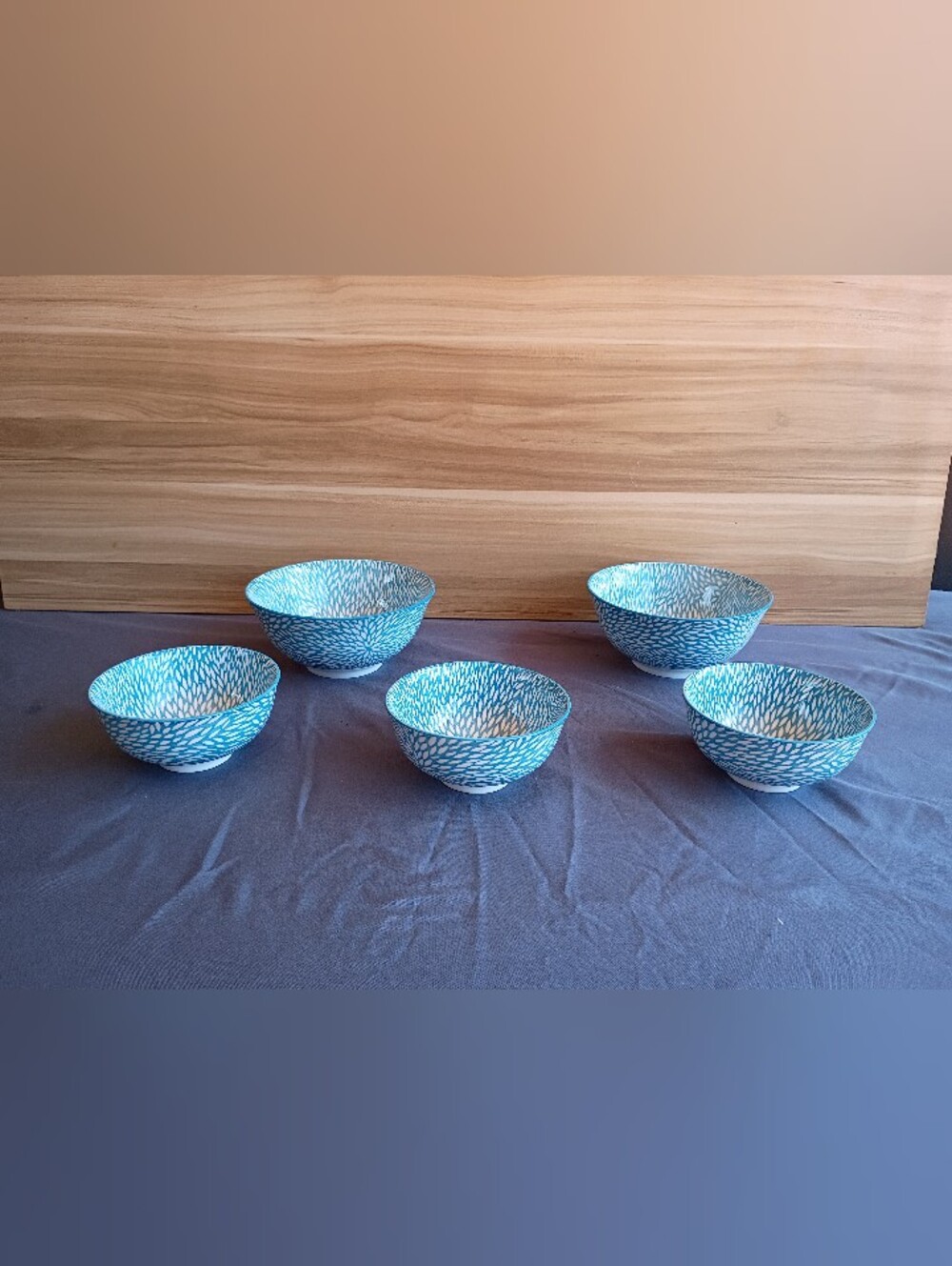 Hand-Painted Blue Ceramic Dessert Bowls - Set of 5